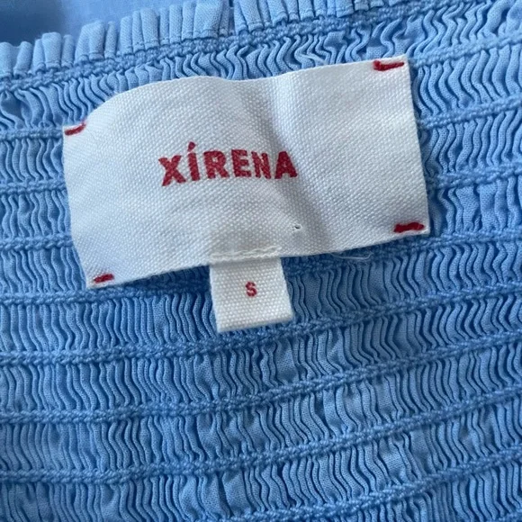 Xirena Loraine Smocked Tiered Cotton Midi Dress Blue Cottage Prairie Summer - Picture 7 of 8